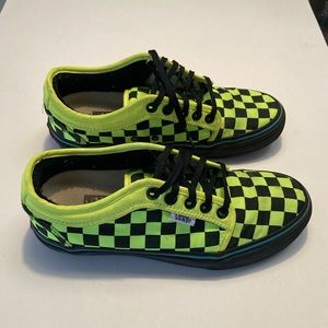 Vans youth size 4 custom neon green and black with blue striping.
